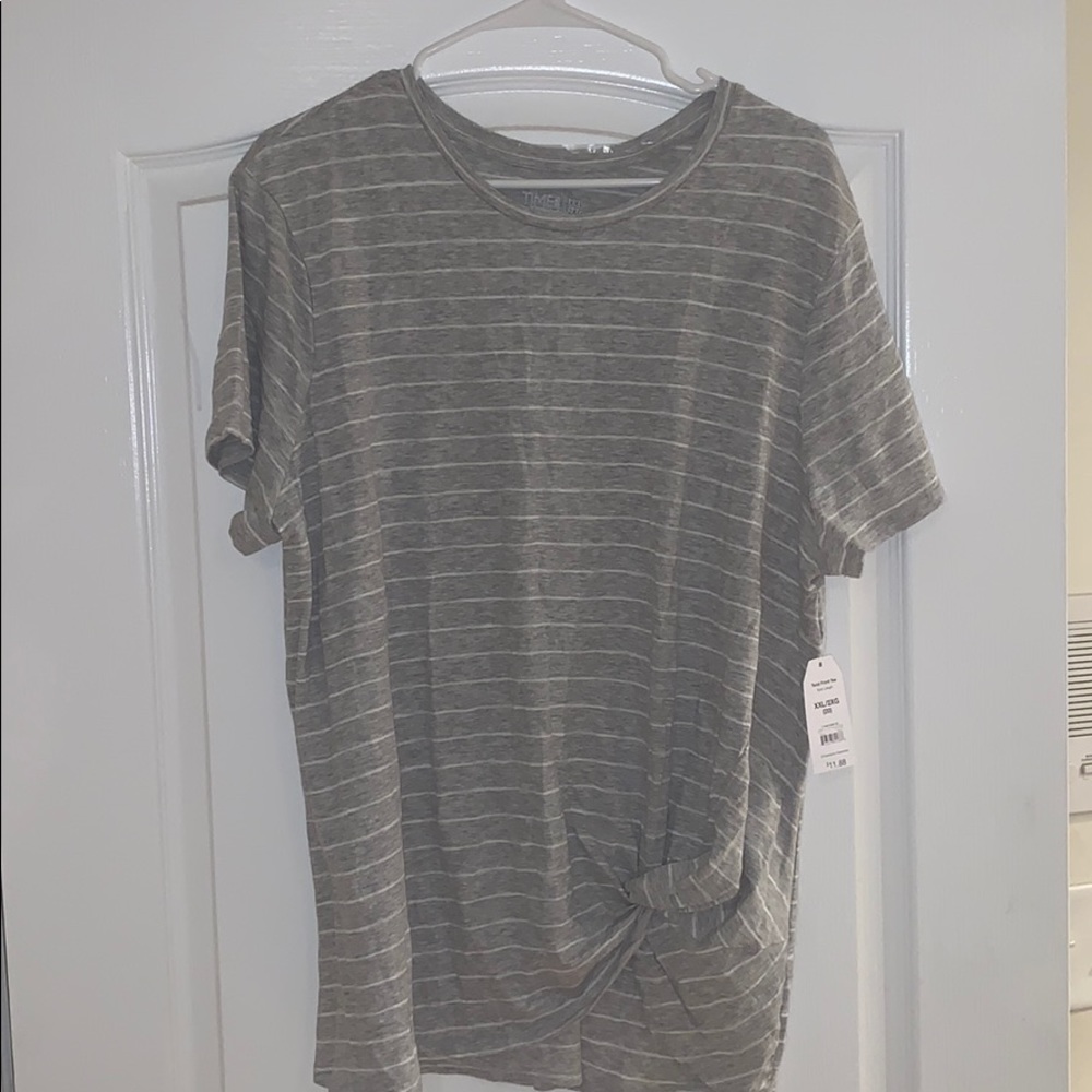 NWT Gray and White striped knotted Tee